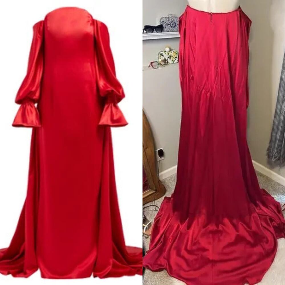 Carolina Herrera Red Dress - Long Sleeve Off Shoulder